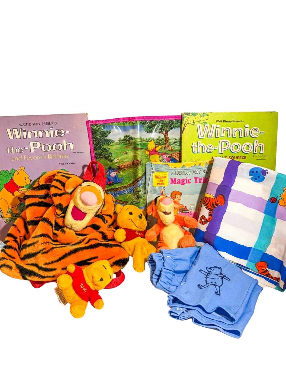 Large Vintage Winnie-the-Pooh Lot Plush Stuffed Animal Books Tigger Backpack